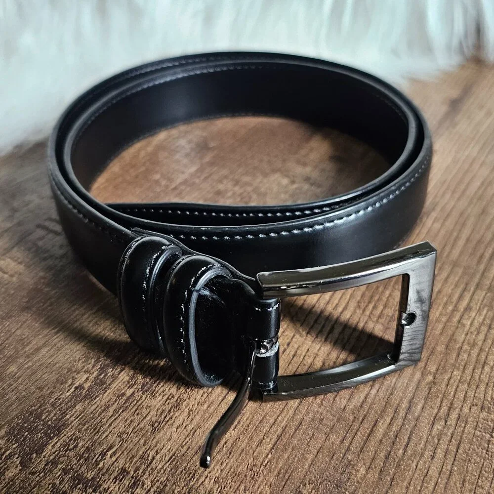 Mio Marino Genuine Leather Black Classic Belt 32” Unisex Gunmetal 1-Prong Buckle